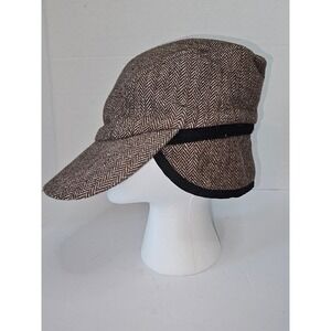 Wingo‎ Mens Herringbone Wool Blend Newsboy Cap Gatsby Style Brown SZ S/M Sample